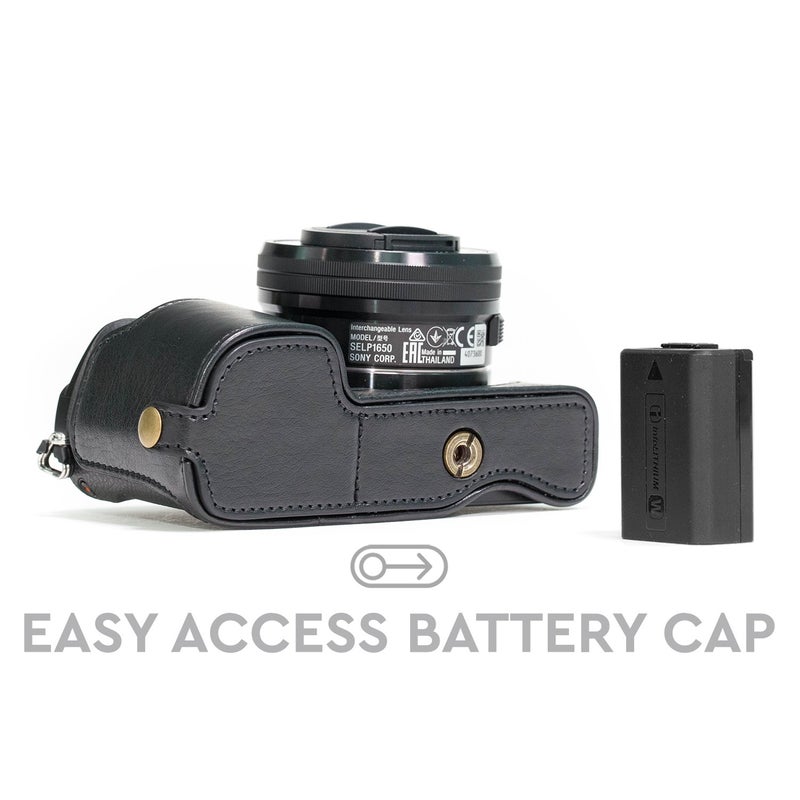 MegaGear MG960 Sony Alpha A6300  A6000 Ever Ready Leather Camera Half Case and Strap  with Battery Access  Black - Image 2